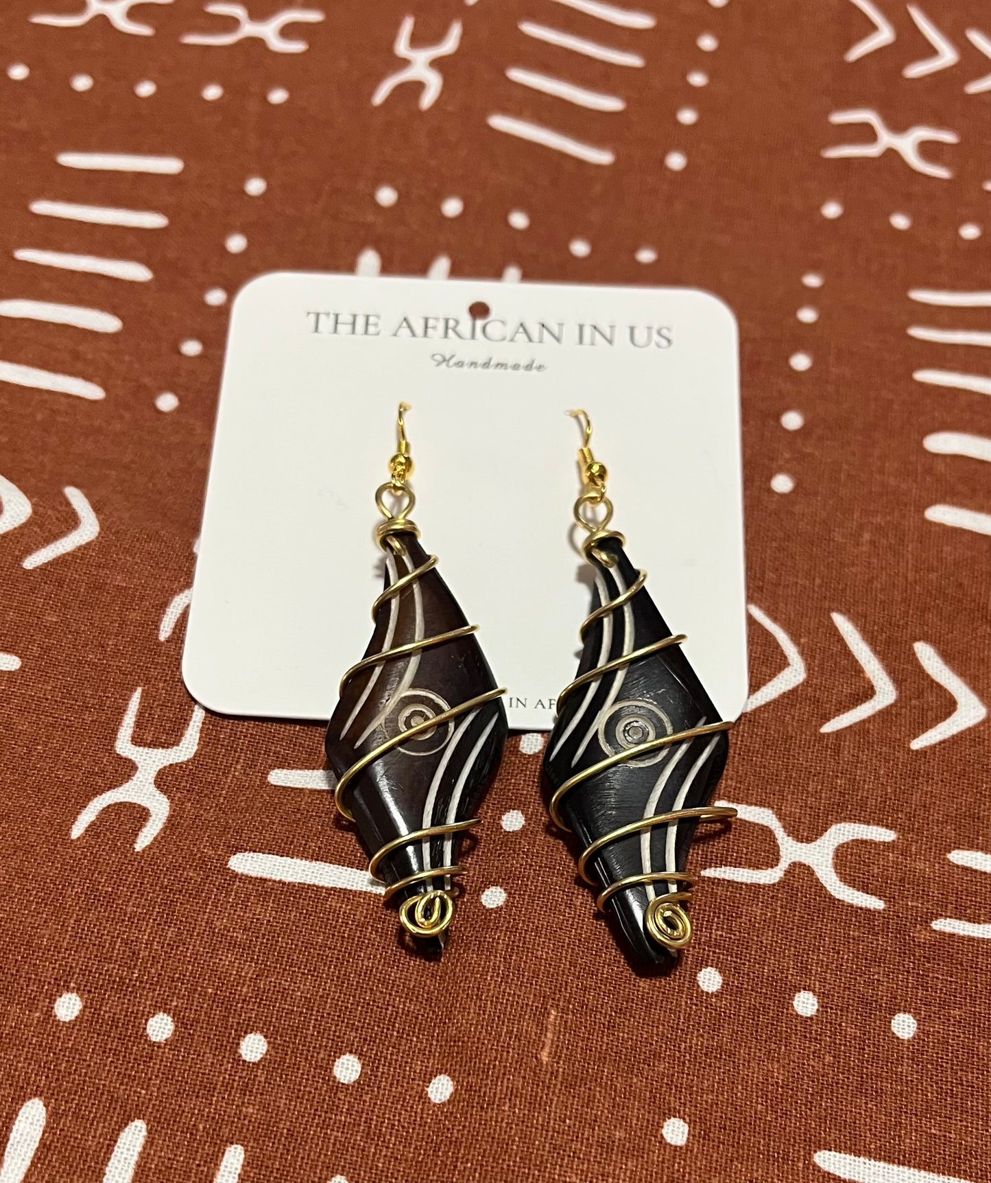 Grouped Brown Horn & Brass Earrings