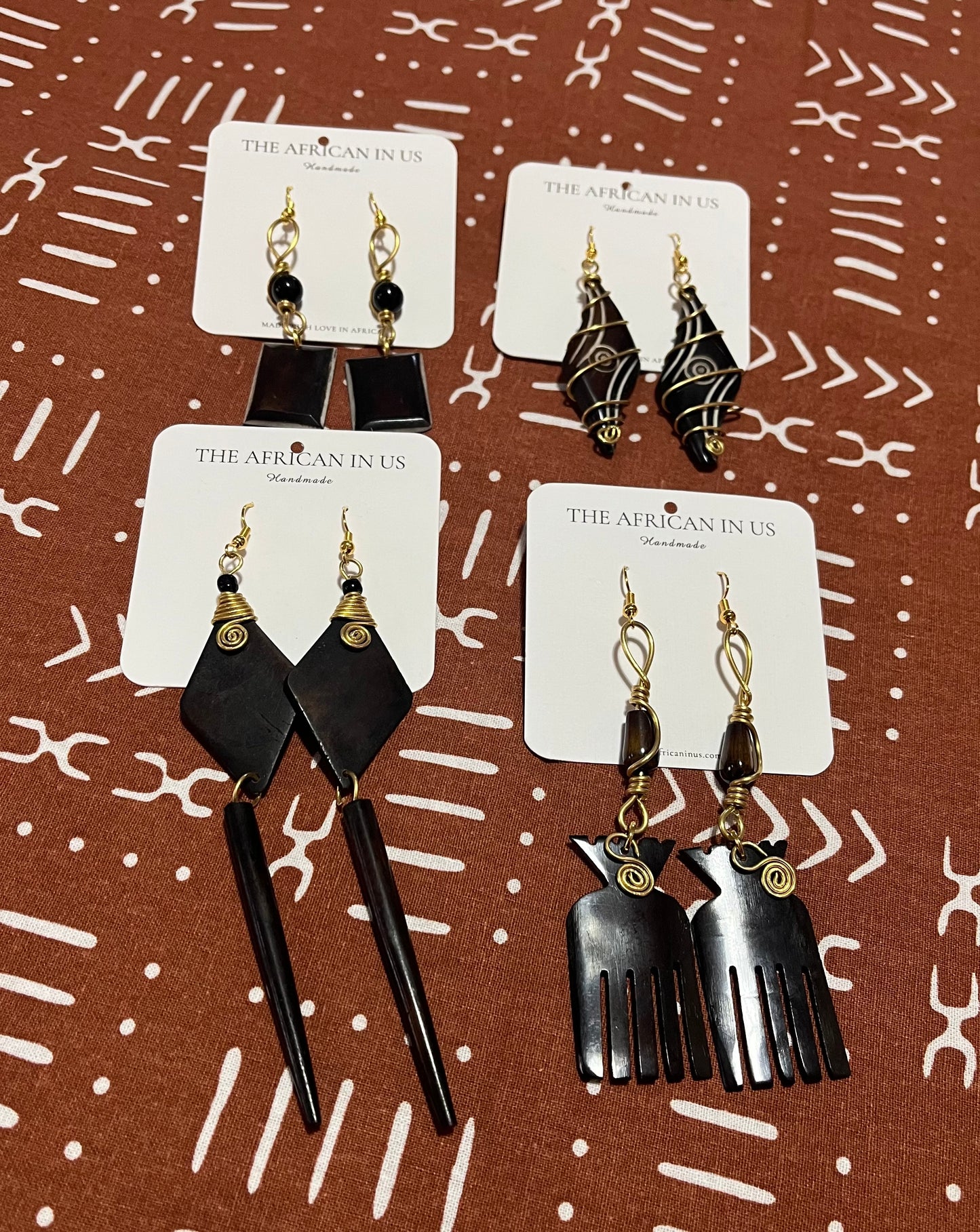 Grouped Brown Horn & Brass Earrings