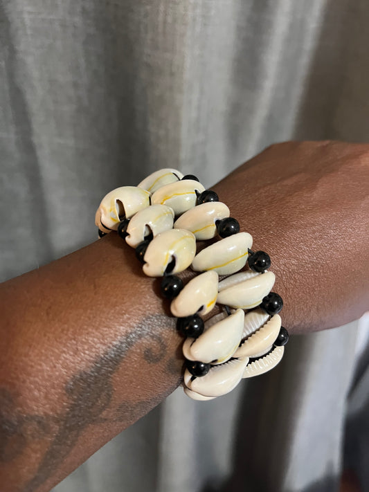 Cowrie Shell Cuff w/ Black Beads