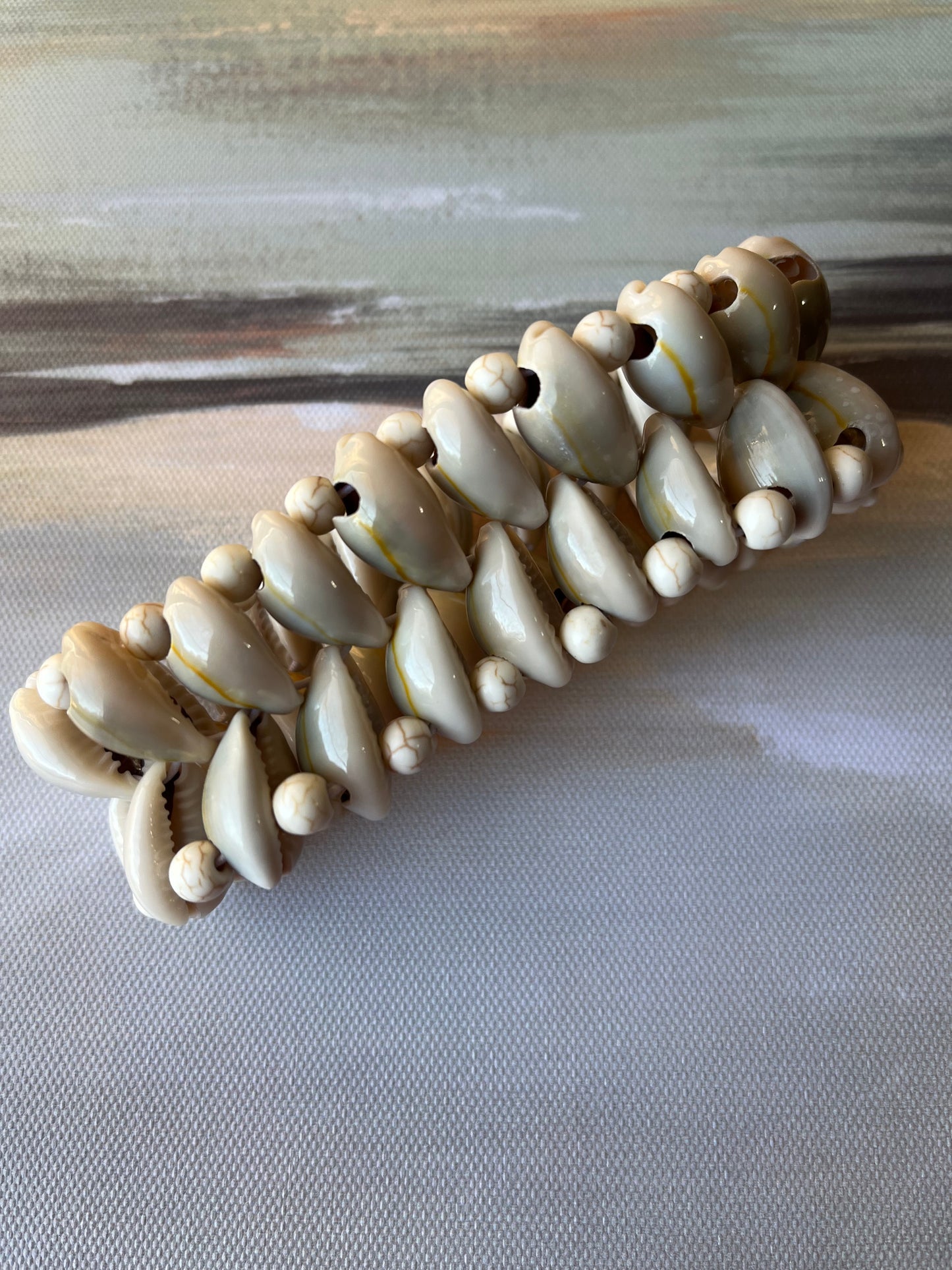 Cowrie Shell Cuff w/ Cream Beads