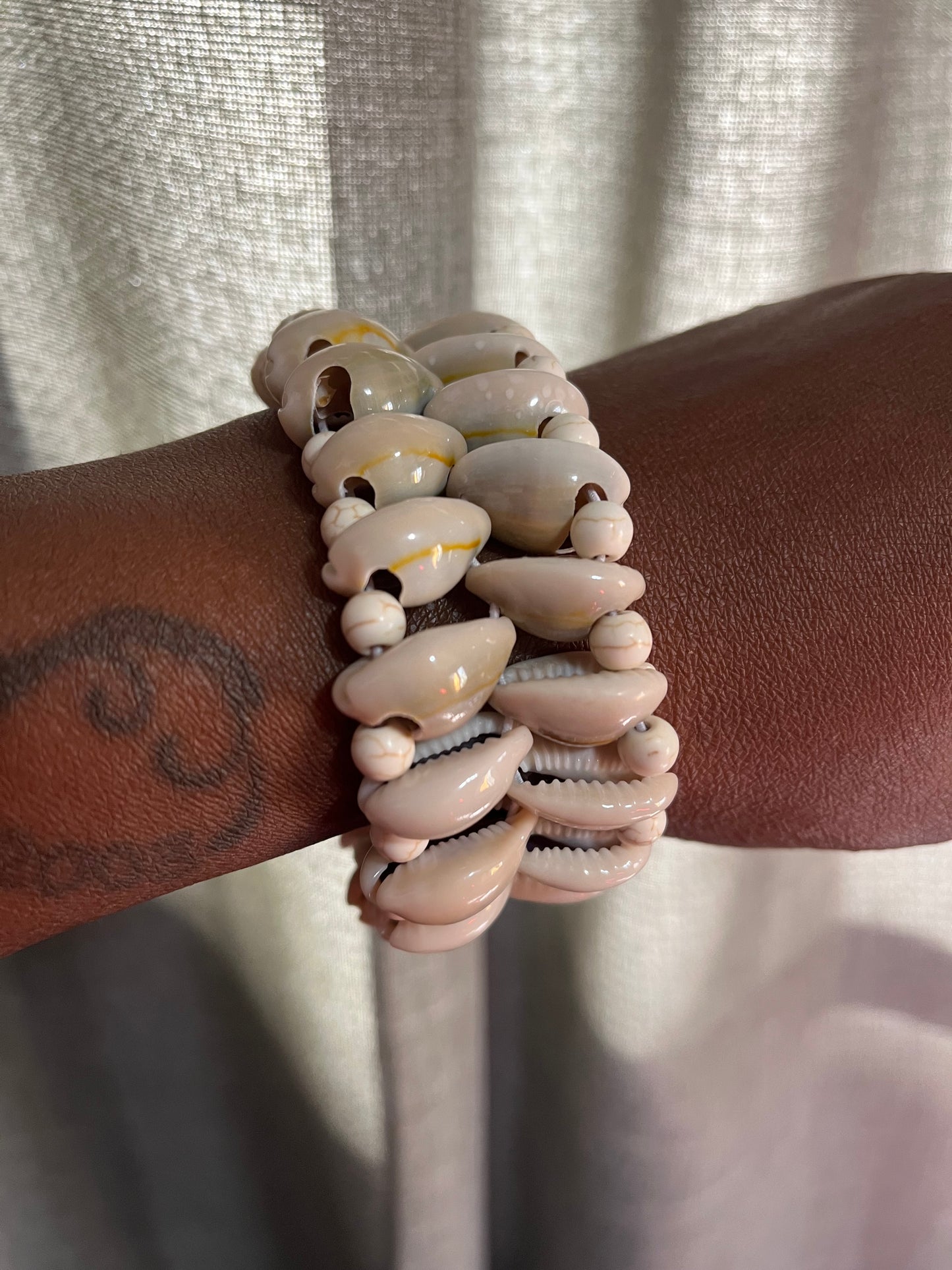 Cowrie Shell Cuff w/ Cream Beads