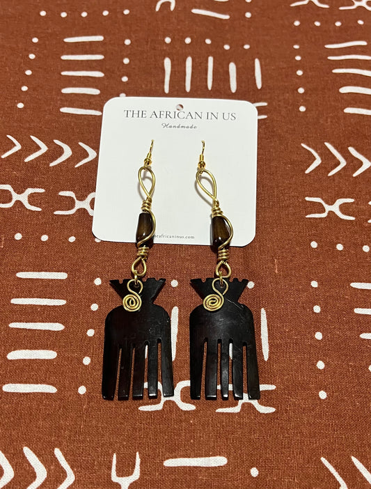 Grouped Brown Horn & Brass Earrings