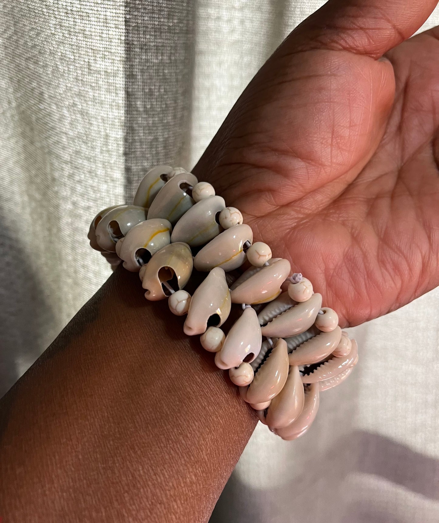 Cowrie Shell Cuff w/ Cream Beads