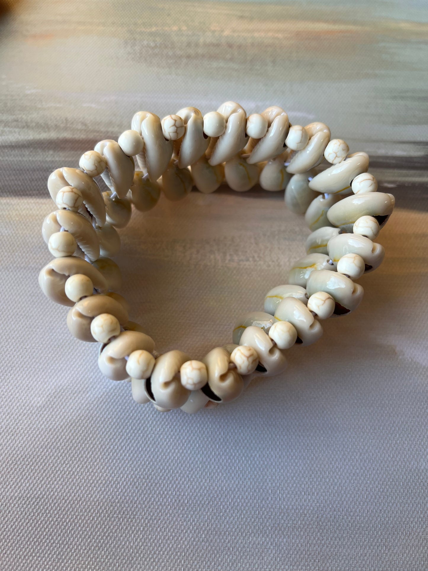 Cowrie Shell Cuff w/ Cream Beads