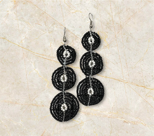 Black & White Beaded Earrings-10